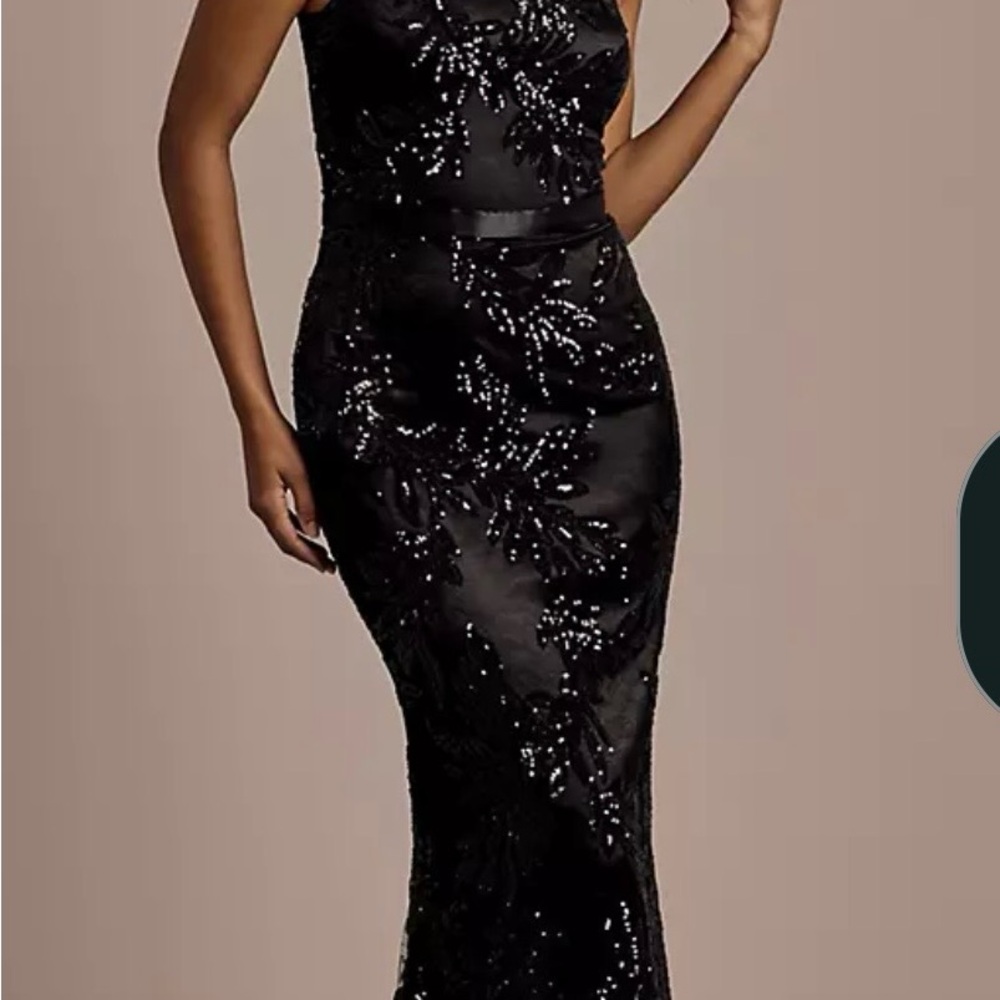 David’s Bridal size 10 Elegant Black Sequin Mermaid Gown Prom Dress